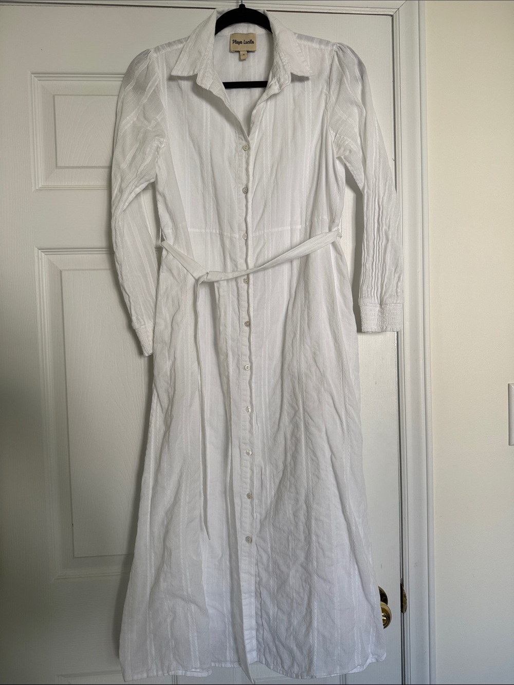 Playa Lucila White Long Sleeve Button-Front Maxi Dress